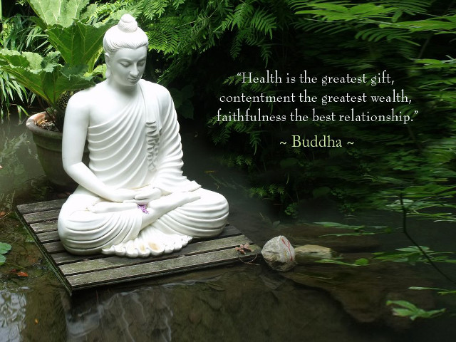 Buddha statue garden quote wooden free wallpaper - medium preview image