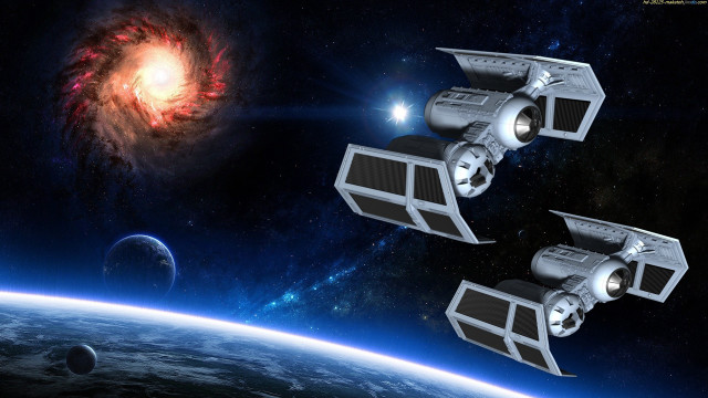 Space station spiral galaxy red free wallpaper - medium preview image