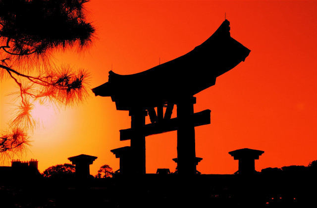Silhouette building bell sunset red free wallpaper - medium preview image