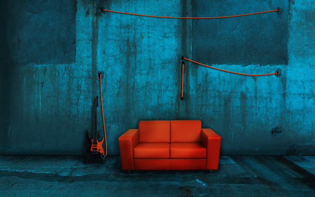 Red couch guitar blue light free wallpaper - medium preview image