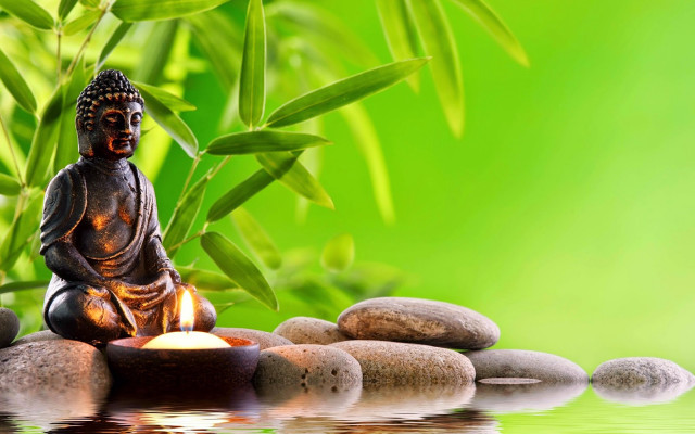 Buddha statue rocks candle bamboo free wallpaper - medium preview image