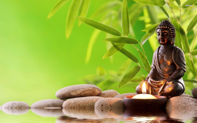 Buddha statue rocks candle bamboo #2 free wallpaper - medium preview image