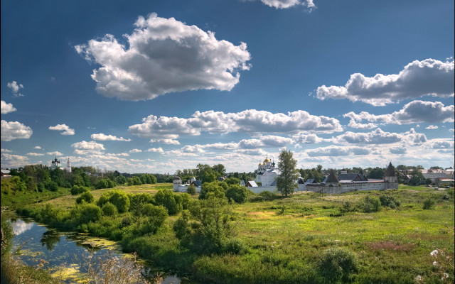 River green countryside blue sky free wallpaper for desktop - medium preview image