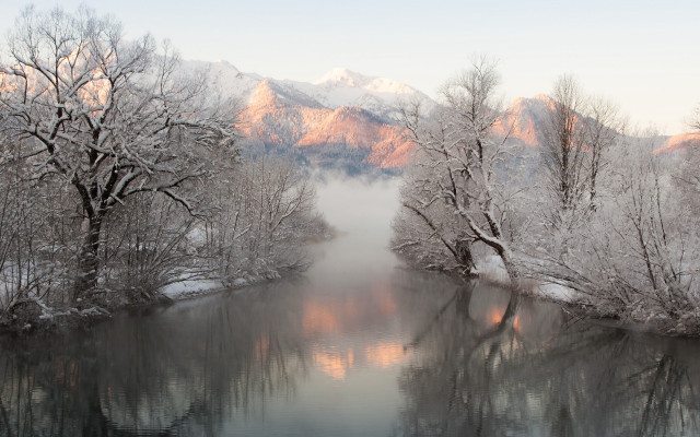 River mountain snow trees winter free wallpaper - medium preview image