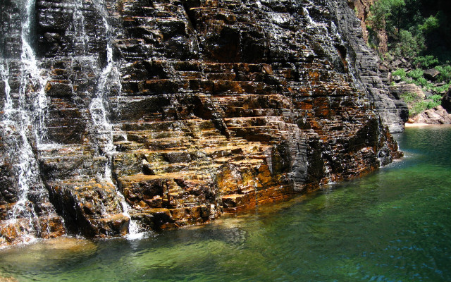 Waterfall green pool rock cliff free wallpaper - medium preview image