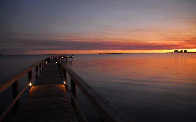 Pier lights sunset water city free wallpaper - medium preview image