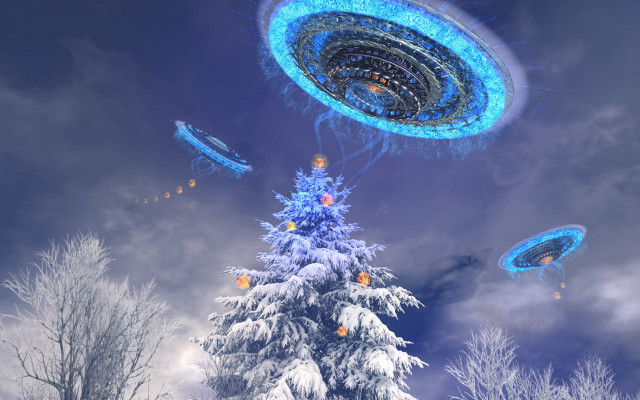 Blue alien christmas tree sky free wallpaper - medium preview image