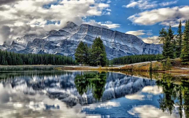 Mountain lake forests clouds blue free wallpaper - medium preview image