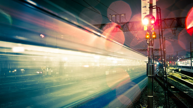 Train night cityscape lights rain free wallpaper - medium preview image