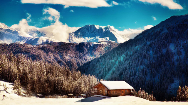 Cabin snowy mountain range blue free wallpaper - medium preview image