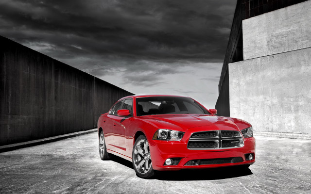 Red car parked cloudy sky free wallpaper - medium preview image