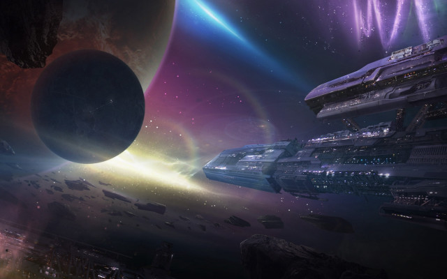 Space station galaxy star planet free wallpaper - medium preview image