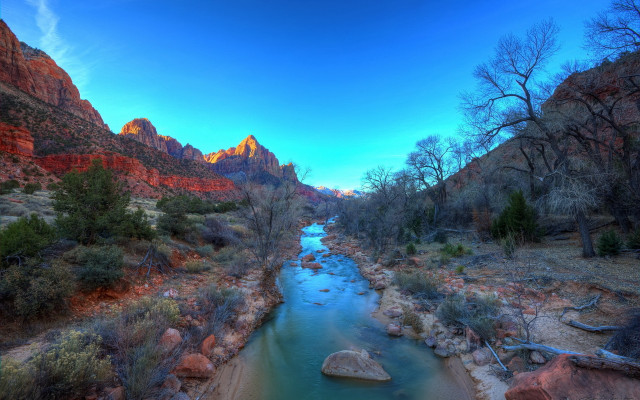 River forest lake mountains blue free wallpaper - medium preview image