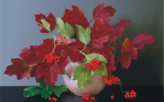 Vase red flowers green leaves free wallpaper - medium preview image