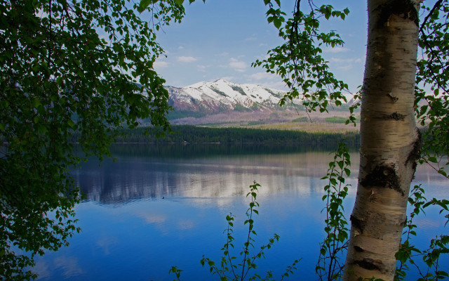 Lake mountain trees park sunset free wallpaper - medium preview image