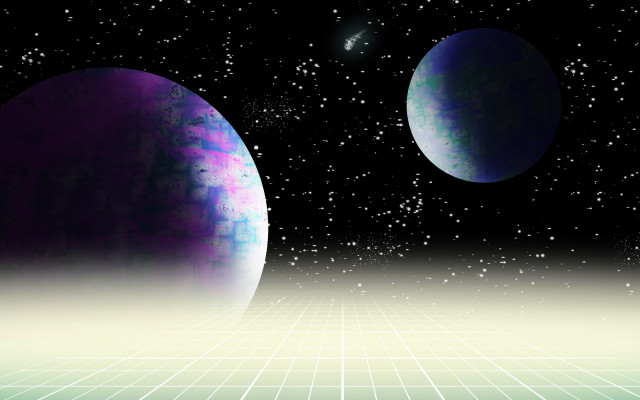 Space planet grid stars aurora free wallpaper - medium preview image