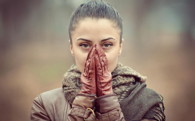 Woman covering mouth hands character free wallpaper - medium preview image