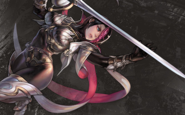 Woman costume sword ribbon armor free wallpaper for desktop - medium preview image