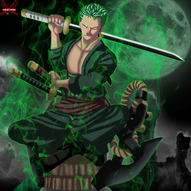 Green swordman fullmoon anime samurai free wallpaper - medium preview image