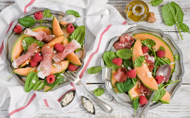 Food plates fruits vegetables spoon free wallpaper - medium preview image