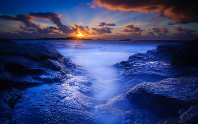 Sunset rocky beach long exposure free wallpaper - medium preview image