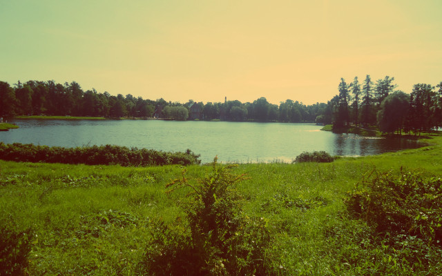 Lake green forest sky clouds free wallpaper - medium preview image