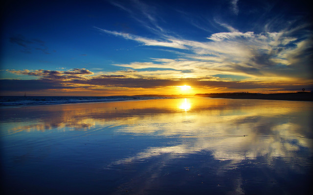 Sunset beach waves person reflecting free wallpaper - medium preview image