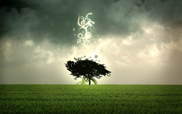 Tree swirly design field cloudy free wallpaper - medium preview image