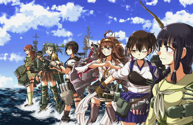 Anime characters water sky clouds free wallpaper - medium preview image