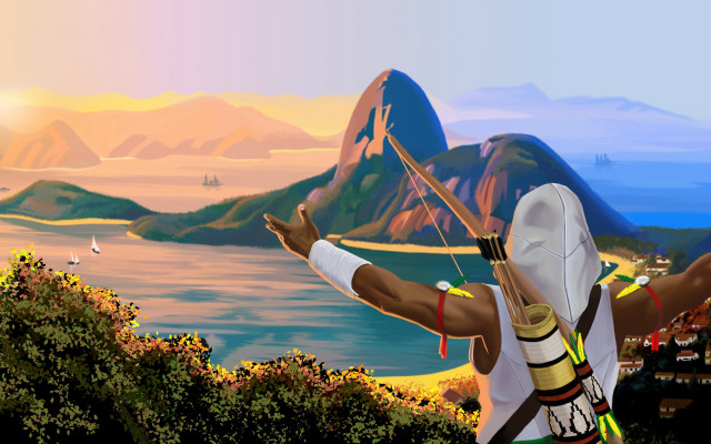 Man bow and arrow mountains free wallpaper - medium preview image