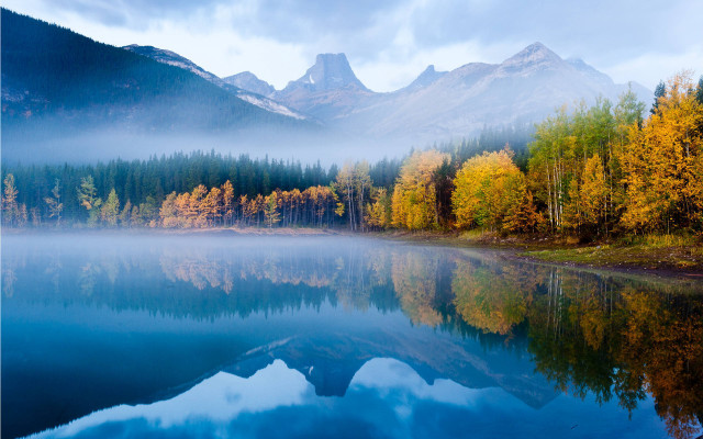 Lake mountains trees foggy sky #2 free wallpaper - medium preview image