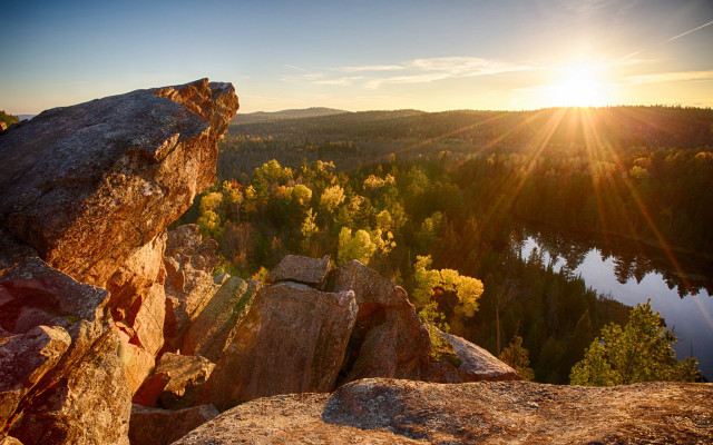 Lake forest sunset cliff lens free wallpaper - medium preview image