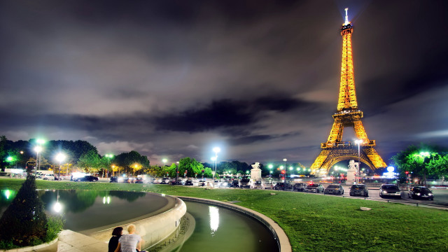 Eiffel tower night cityscape park free wallpaper - medium preview image