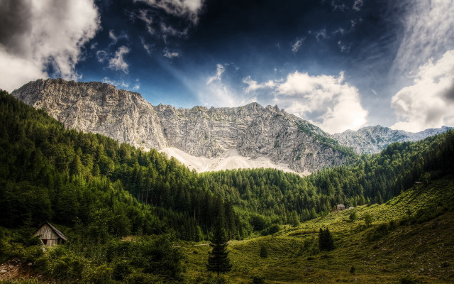 Mountain valley hut forest lake free wallpaper - medium preview image