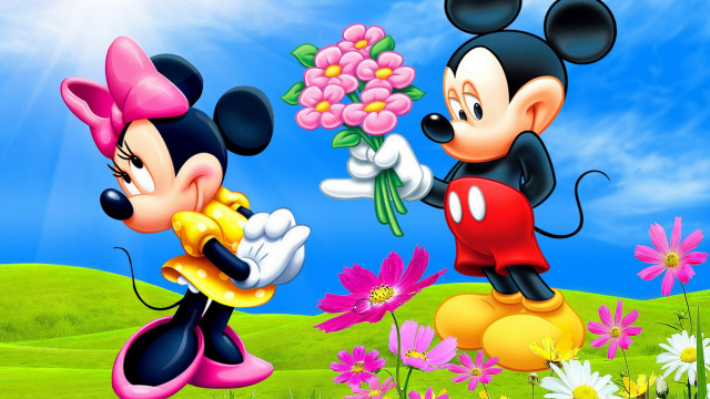 Mickey minnie flower field romantic free wallpaper - medium preview image