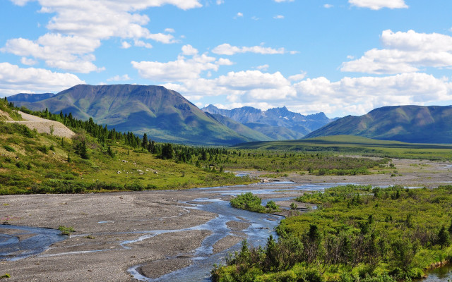 River valley mountains trees sunny free wallpaper - medium preview image