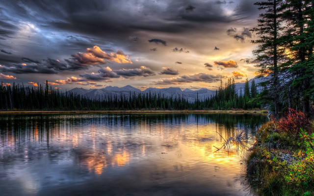 Lake forest mountains cloudy sky free wallpaper - medium preview image