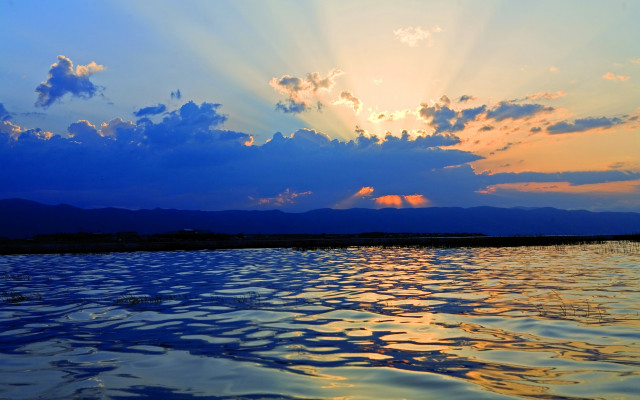 Sunset lake mountains clouds sky #3 free wallpaper - medium preview image
