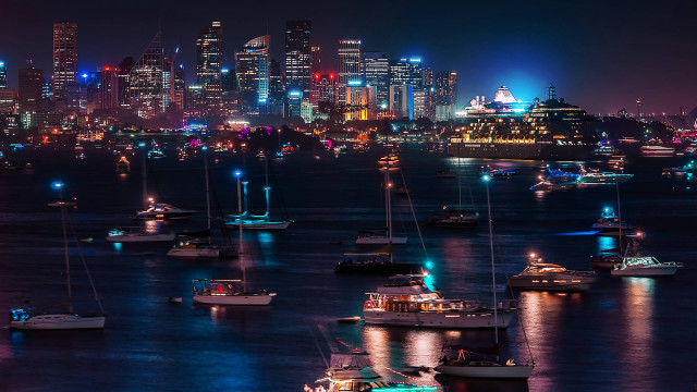 City skyline night neon lights free wallpaper - medium preview image