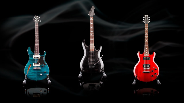 Three guitars red blue black free wallpaper - medium preview image