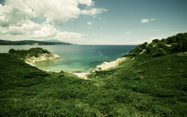 Lake hill beach clouds sky free wallpaper - medium preview image