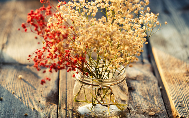 Flower glass jar autumn leaves free wallpaper - medium preview image