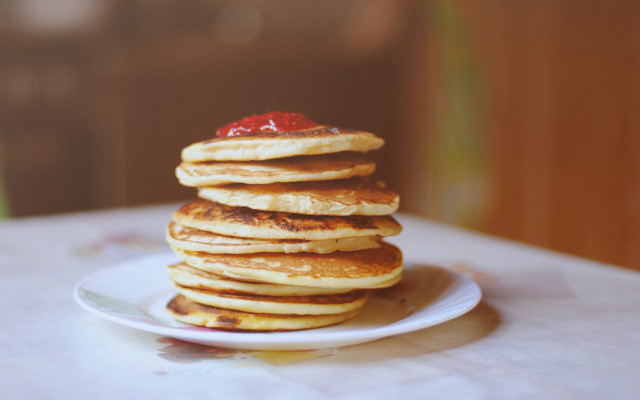 Pancakes strawberry plate knife fork free wallpaper - medium preview image