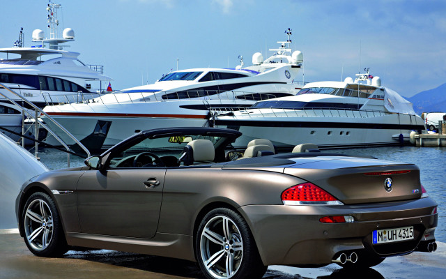Silver convertible car harbor boats free wallpaper - medium preview image