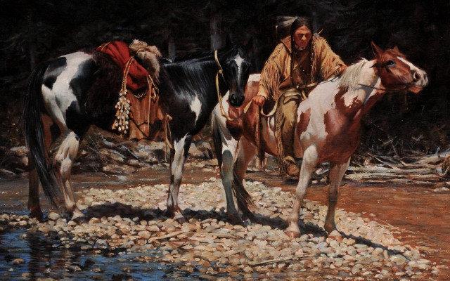 Man horse river cow western free wallpaper - medium preview image