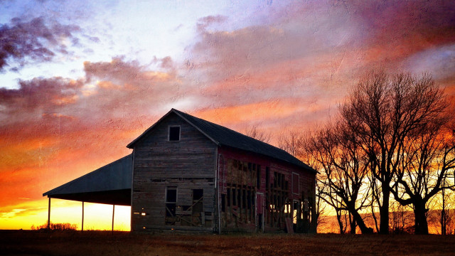 Barn red roof sunset tree free wallpaper - medium preview image