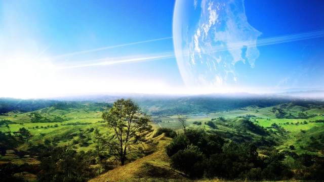 Green landscape blue sky distant #3 free wallpaper - medium preview image