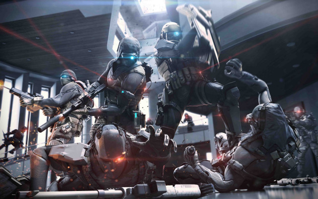 Futuristic urban armor weapon crew free wallpaper - medium preview image