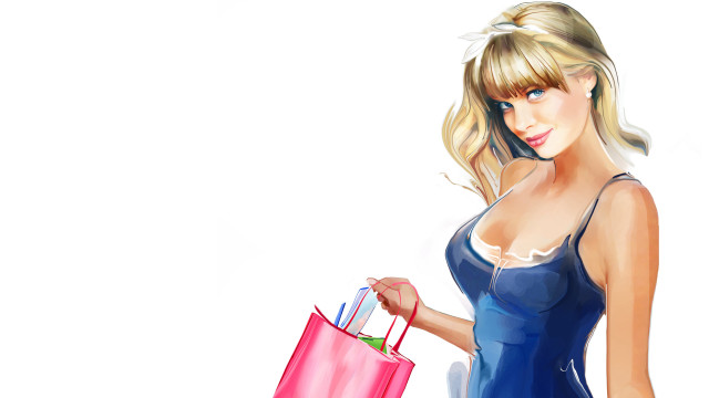 Woman blue dress pink bag free wallpaper - medium preview image
