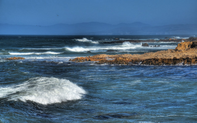 Large water waves shore mountains free wallpaper - medium preview image